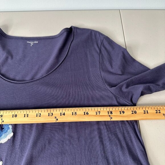 Garnet Hill Knit Tunic Top XL Floral Embroidered Asymmetrical Hem Purple - Picture 6 of 10